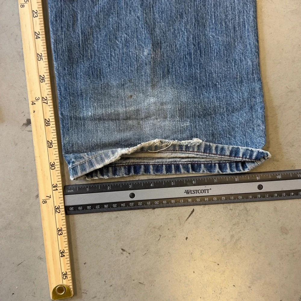 Indigo Palms Classic Mens Blue Distressed Straight Leg Denim Jeans 36x31
